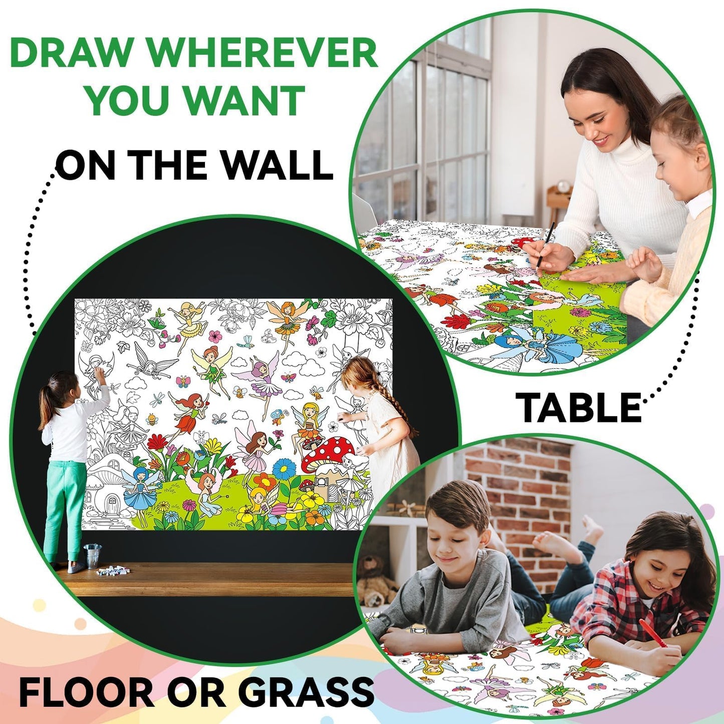 Naozinebi Summer Fairy Garden Coloring Poster For Kids Giant Coloring Poster Large Fairy Party Flower Coloring Tablecloth Jumbo