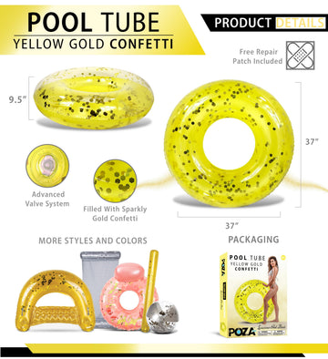CoTa Global Inflatable Pool Float Tube - 36" Yellow Gold Sparkly Confetti PVC Vinyl Ring for Kids & Adults, Model 201163