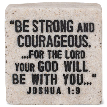 Lighthouse Christian Products Strong And Courageous Scripture Block 2.25 X 2.25 Cast Stone Plaque