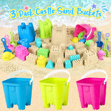 Kubusfly Beach Toys For Toddlers, Sand Castle Toys With 3 Sand Bucket, 6 Sand Shovels, Mesh Bag & Sand Molds Travel Sand Toys Fo
