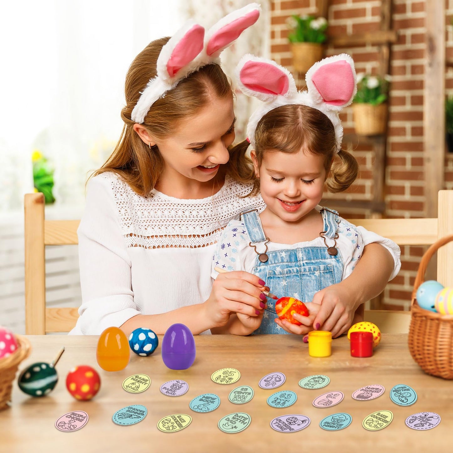Hedeey Easter Egg Fillers,30 Pack Wooden Easter Egg Tokens for Kid,Easter Stuffers with 30 Different Engraved Sayings,Easter Egg