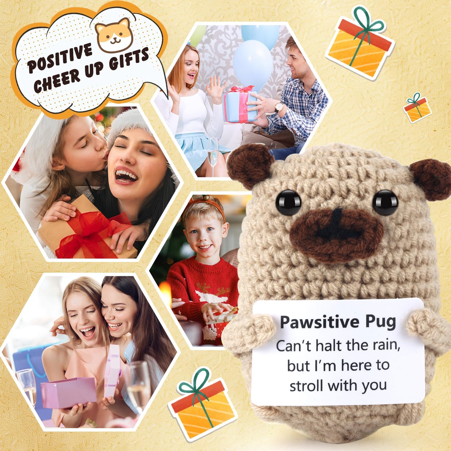 Funny Gifts Women Positive Emotional Support Crochet Valentine Plush Nuggets Partner Cute Birthday Gift Mini Positive Pug Farewe