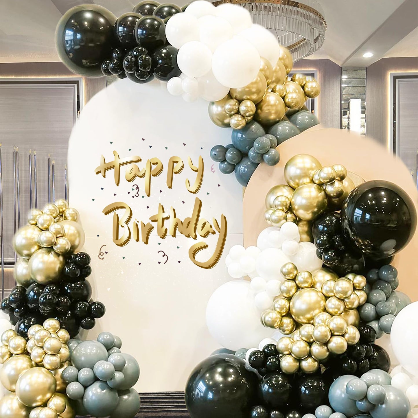 170Pcs Black Gold Grey White Balloons Arch Garland Kit For Men Birthday Wedding Bridal Shower Graduation Anniversary New Year Pa
