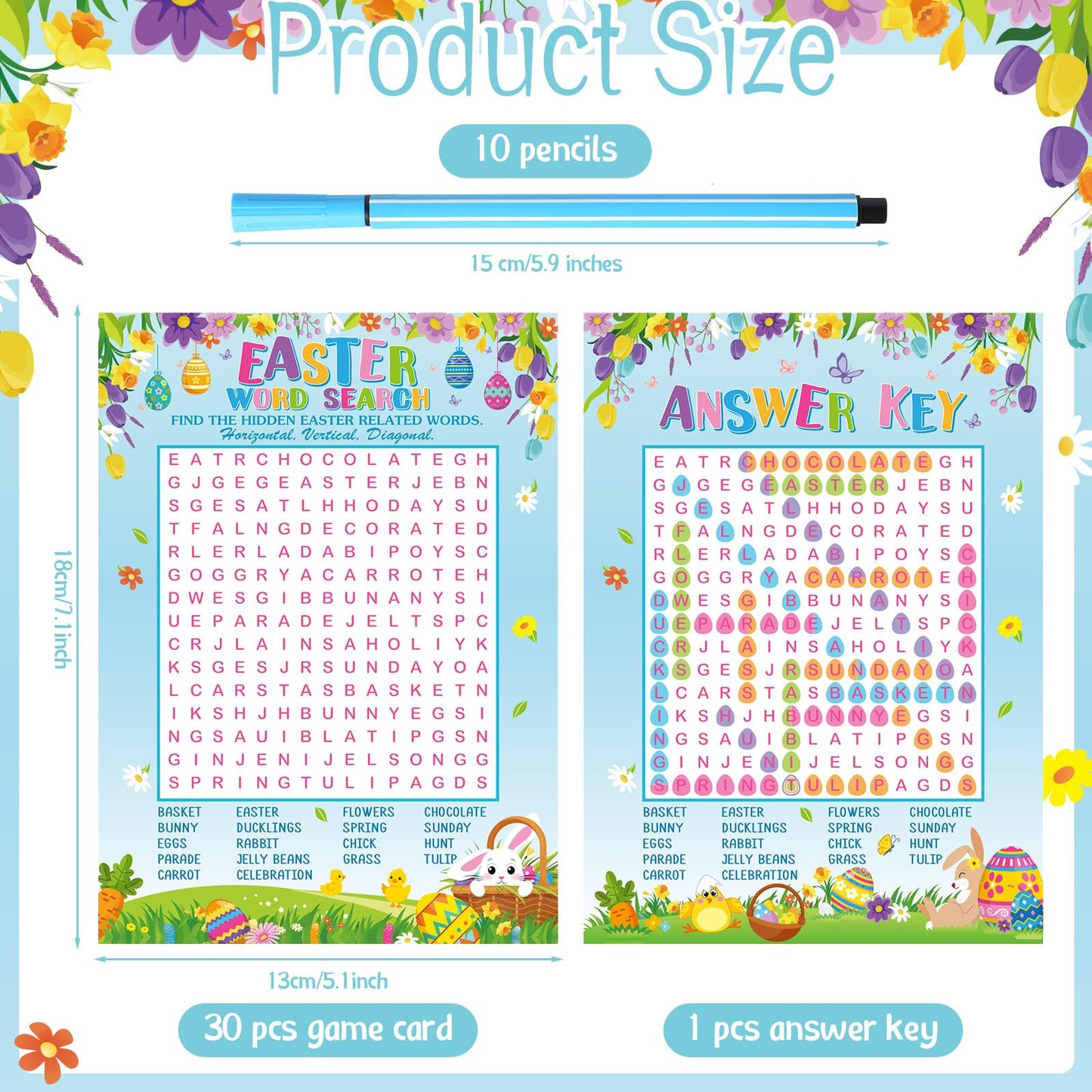 Skyygemm Easter Word Search Board Games With 10 Watercolor Pens And Answer Key 30 Players Holiday Easter Board Games For Adults