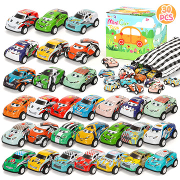 SevenQ Toy Cars for Kids Ages 4-8, 30Pcs Pull Back Cars Playses with Storage Bags, Race Car Party Favors for Toddler Boys Girls 