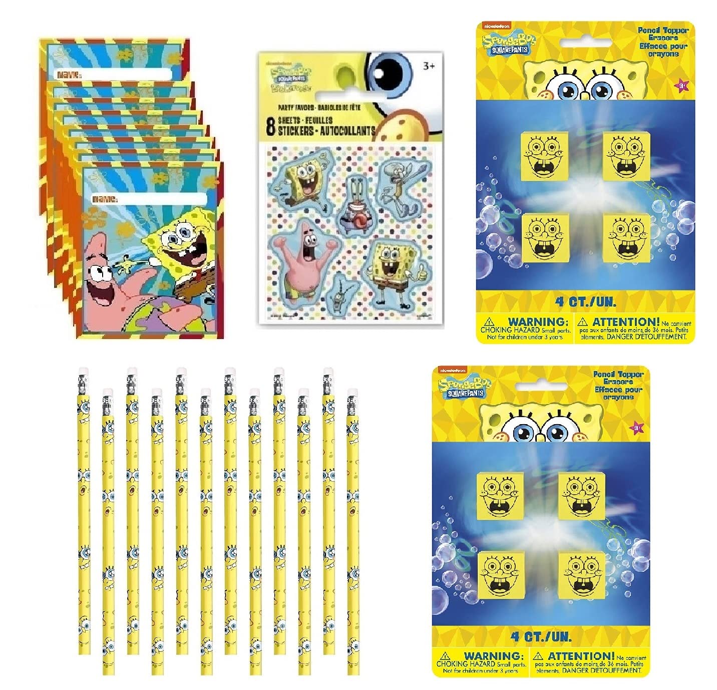 Spongebob Squarepants Birthday Party Favor Bundle for 8 Includes Loot Bags, Stickers, Pencils, Pencil Toppers