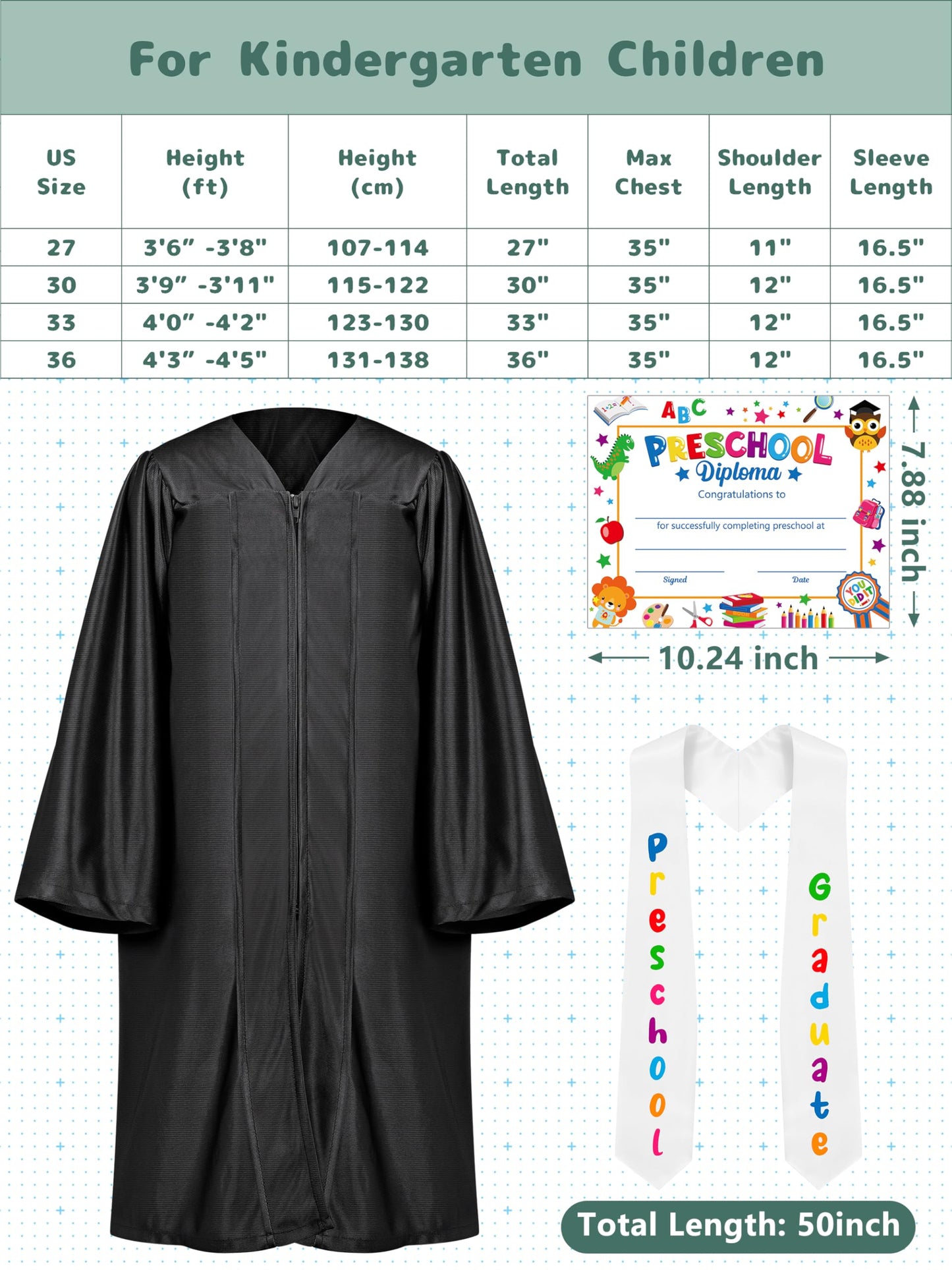 QZYL Preschool Graduation Cap and Gown Set, Unisex Kindergarten Graduation Outfit with Stole 2025 Tassel and Certificate