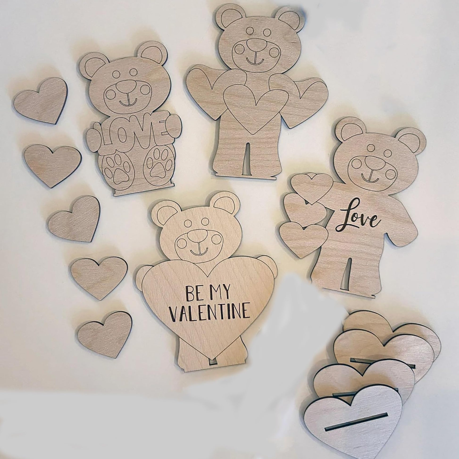 Cliths Set Of 4 Wooden Cutout Teddy Bears  Diy ValentineS Day Craft Kit For Kids & Adults, Perfect For Painting, Party Decor, 