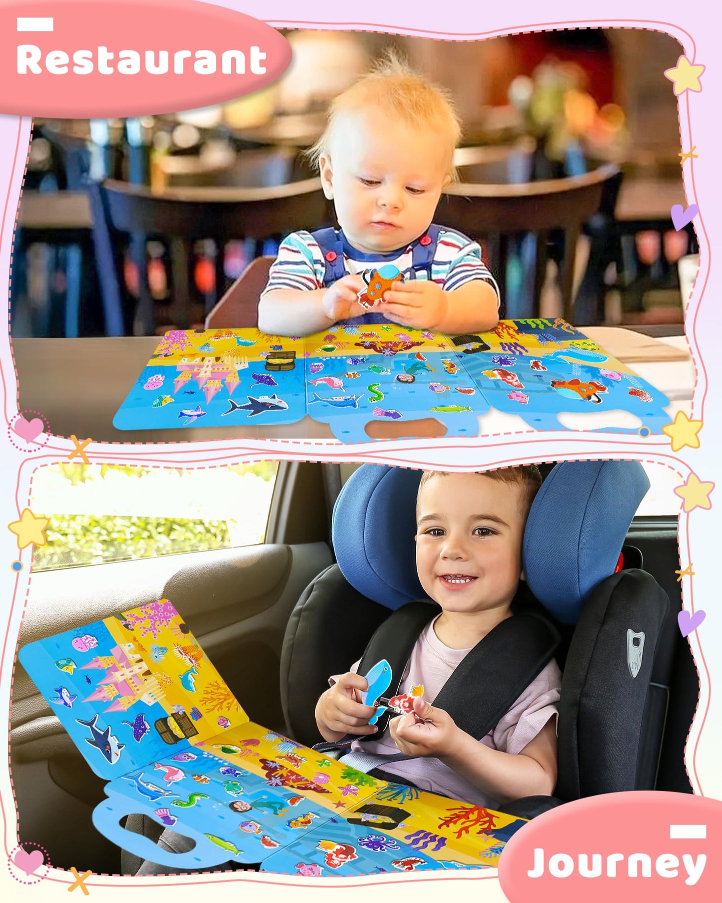 Benresive Reusable Sticker Books For Kids 2-4, Sticker Books For Toddlers 1-3, Toddler Sticker Book Age 2-4, Toddler Travel Toys Activities Crafts Gifts - Ocean Sticker Book