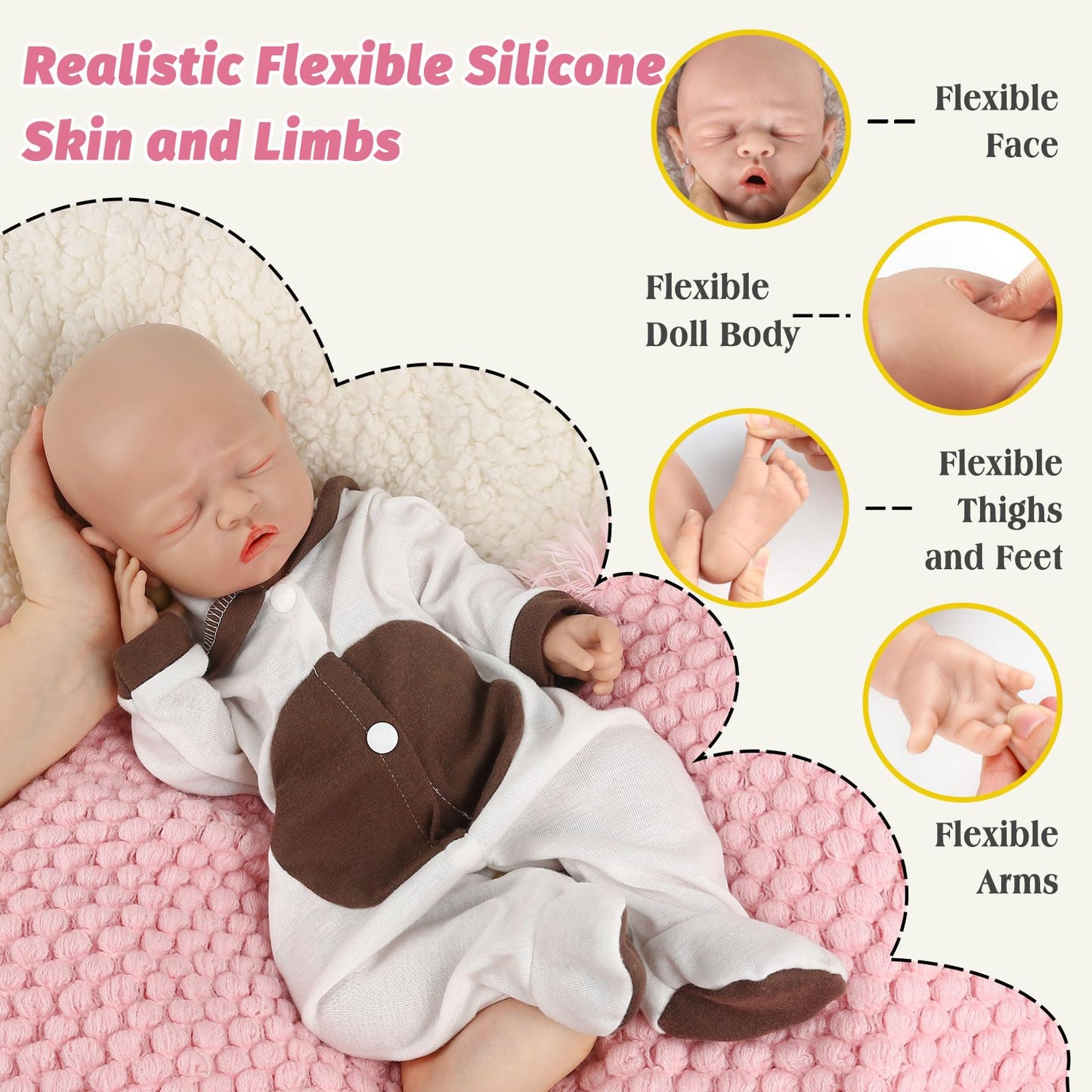 Vollence 14 Inch Sleeping Full Silicone Doll Toddler Girl Eye Closed Anatomically Correct Toys For Kids Toddlers Child Children