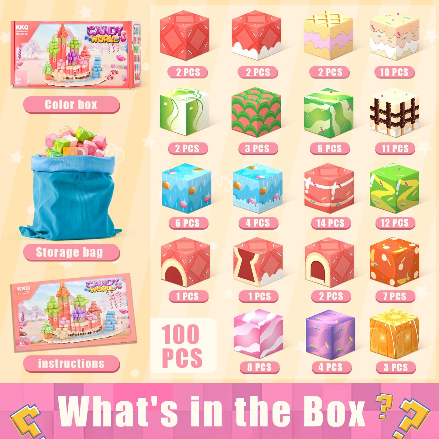 KKQ Magnetic Blocks 100PCS Magnetic Building Blocks for Kids, Candy Castle STEM Sensory Toys for Toddler,Christmas Birthday Gift