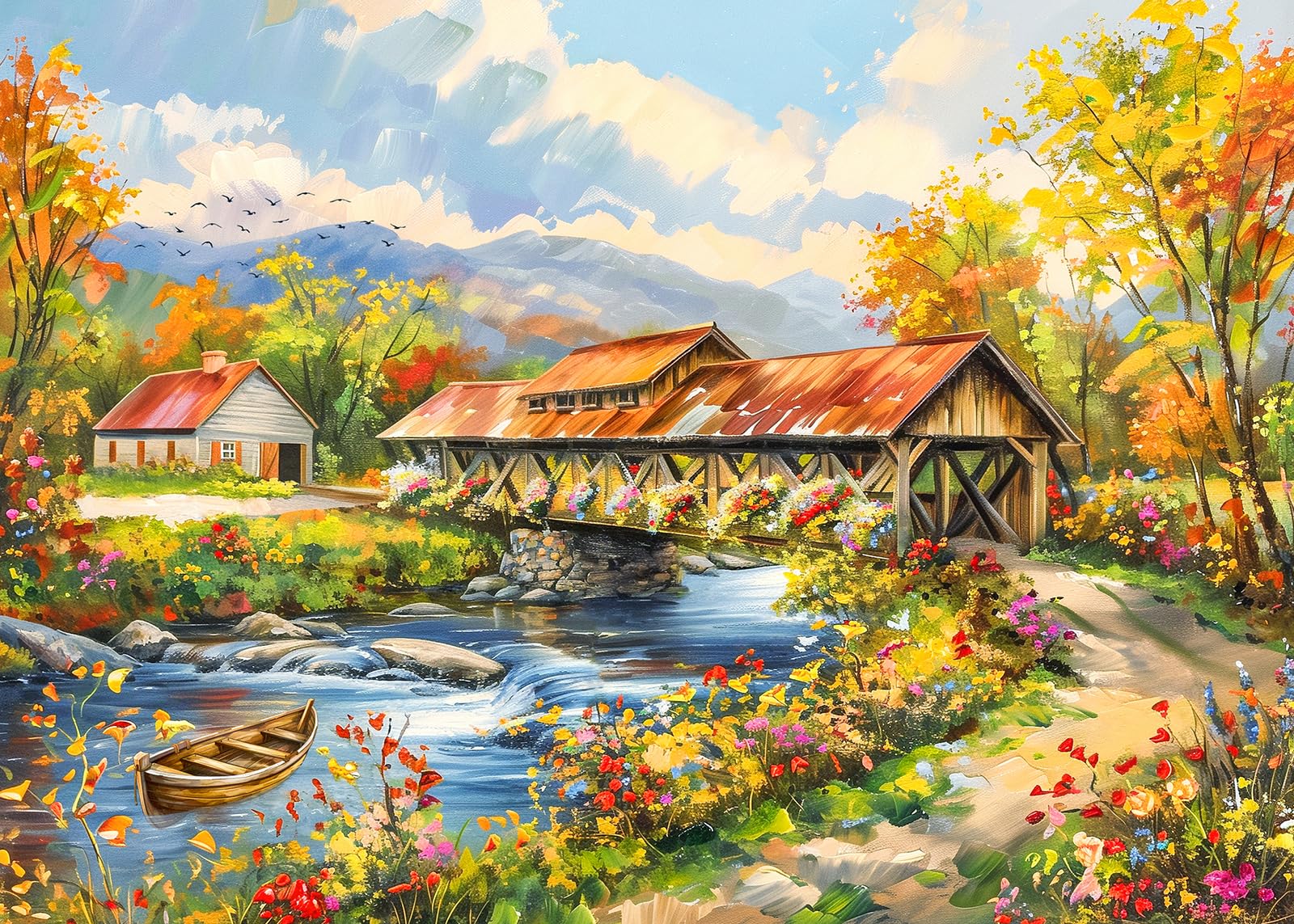 Flower Village 1000 Piece Puzzle for mature-themeds  Country Scene Puzzles for mature-themeds 1000 Pieces  Jigsaw Puzzles 1000 Pieces Autumn Countryside Landscape Puzzle for mature-themeds Teens Seniors Challenging Game