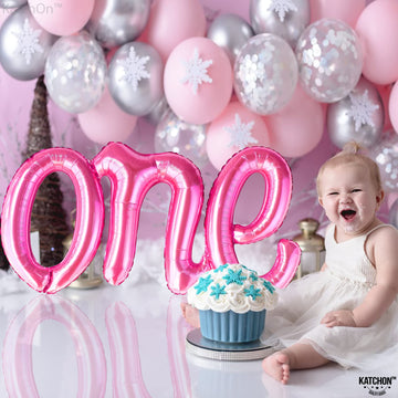 Katchon, Pink One Balloon For First Birthday - 20 Inch | Hot Pink 1 Balloon For First Birthday Decorations | Script One Balloons For 1St Birthday Decorations Girl | One Year Old Birthday Decorations