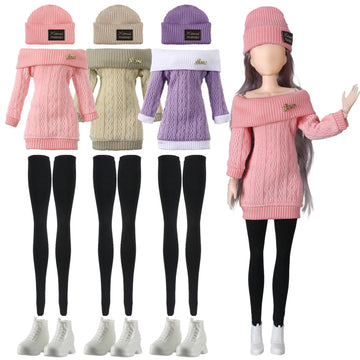 Geyoga 3 Set 12 Pcs Doll Clothes And Accessories Suit Pants Shoes Spring Sweater Outfits, Dolls Are Not Included(Pink, Purple, Beige,12 Inch)