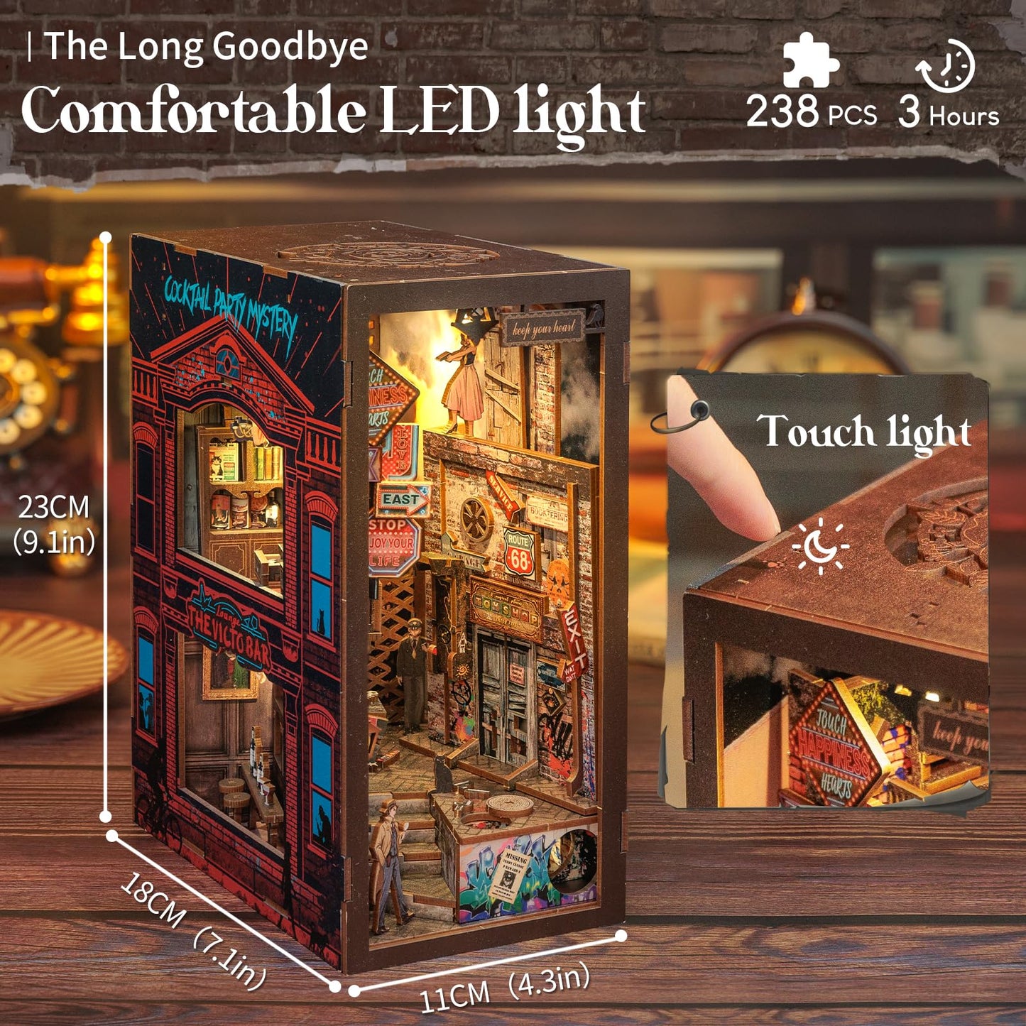 Cutefun Book Nook Kit, Diy Miniature House Kit For Teens, Book Nook Kits For Adults, Wooden Dollhouse For Bookshelf Decor, Model Building Creativity Gifts For Family & Friends(The Long Goodbye)