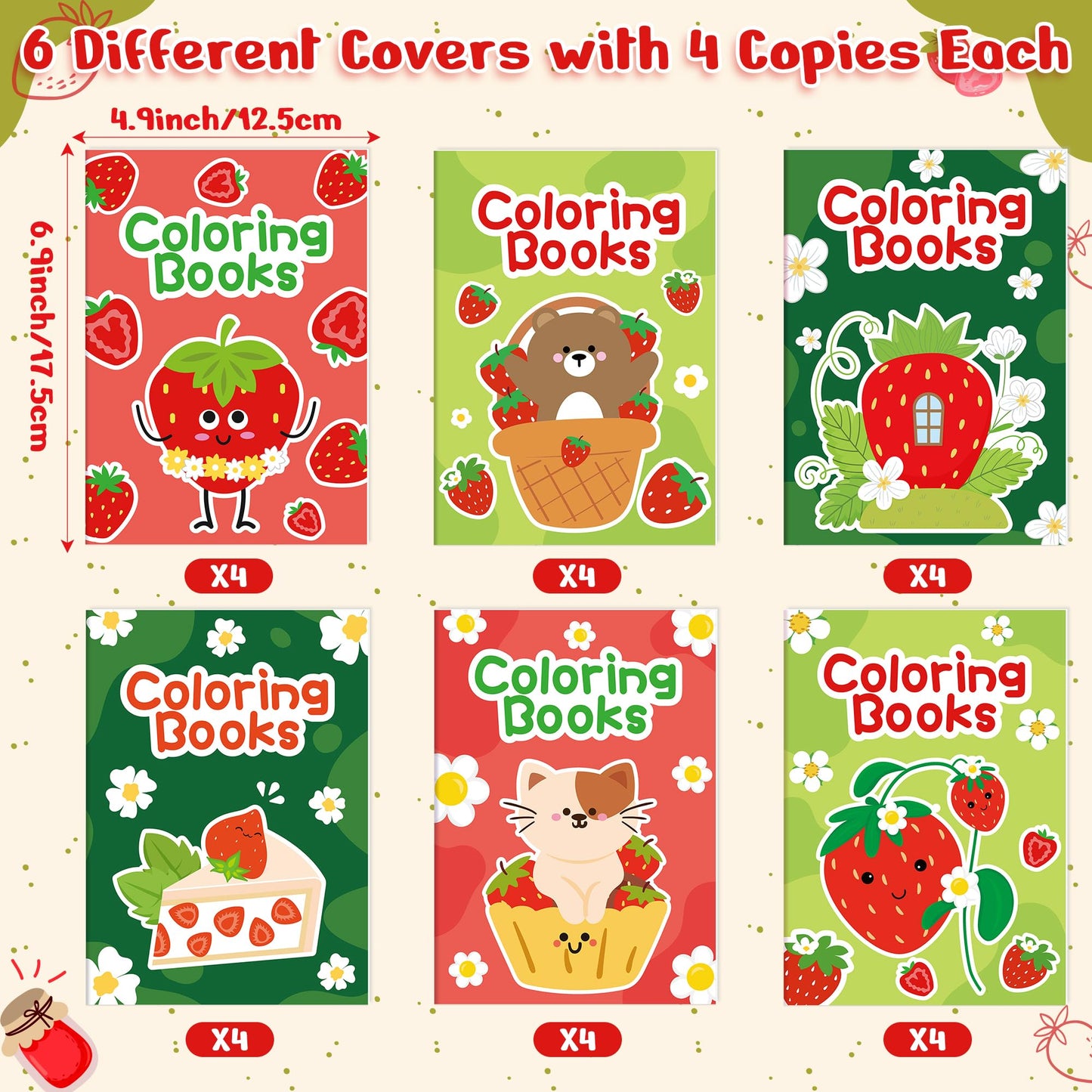 X1zuue Strawberry Coloring Books for Kids - 24Pcs Bulk Strawberry Mini Coloring Booklet Fruit Theme DIY Art Drawing Book for Tod