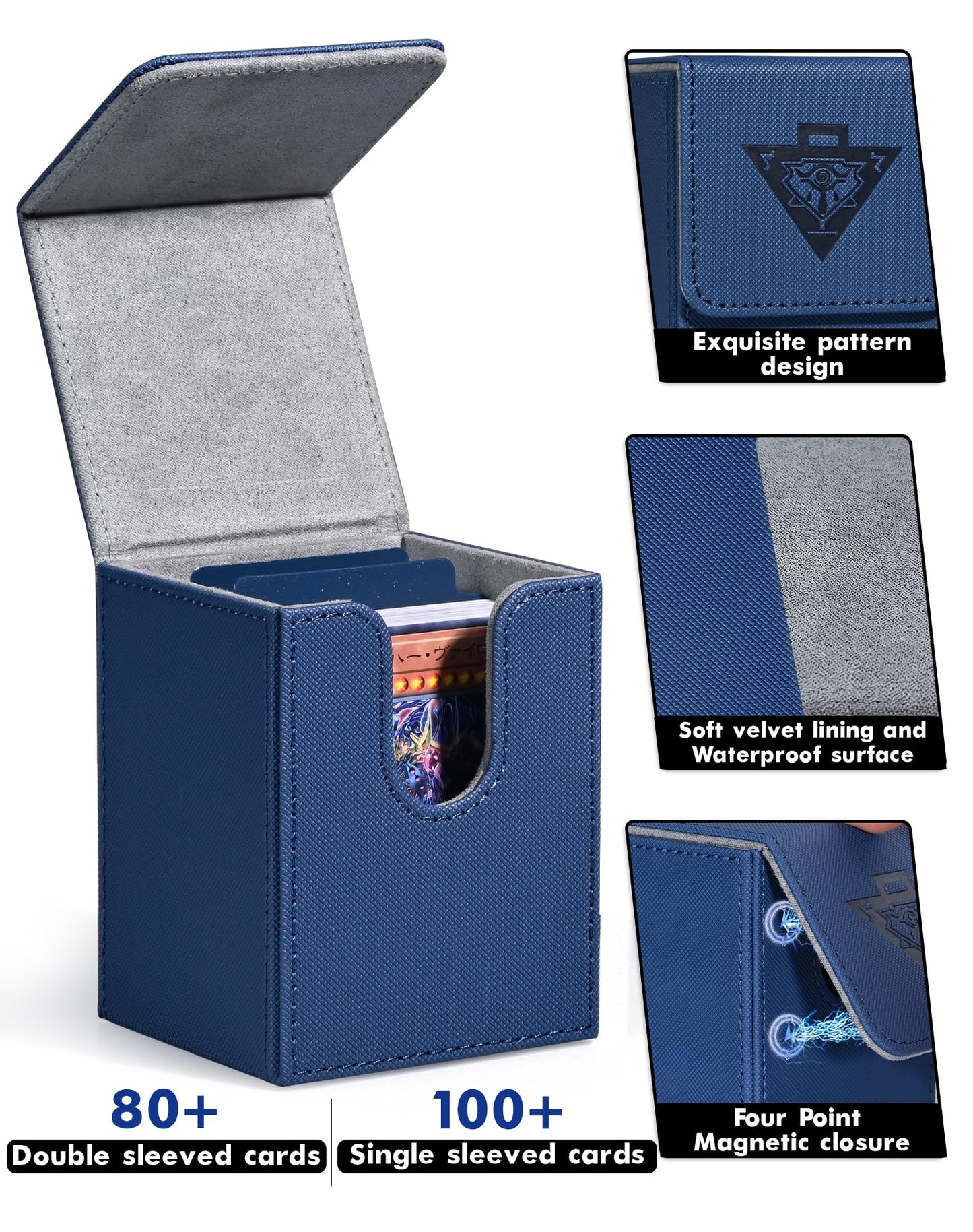 Zlca Card Deck Box For Mtg Yugioh Tcg, Card Storage Box With Dividers Holds 100+ Sleeved Cards, Premium Card Deck Case Compatible With Ccg Trading Cards (Navy,Puzzle)