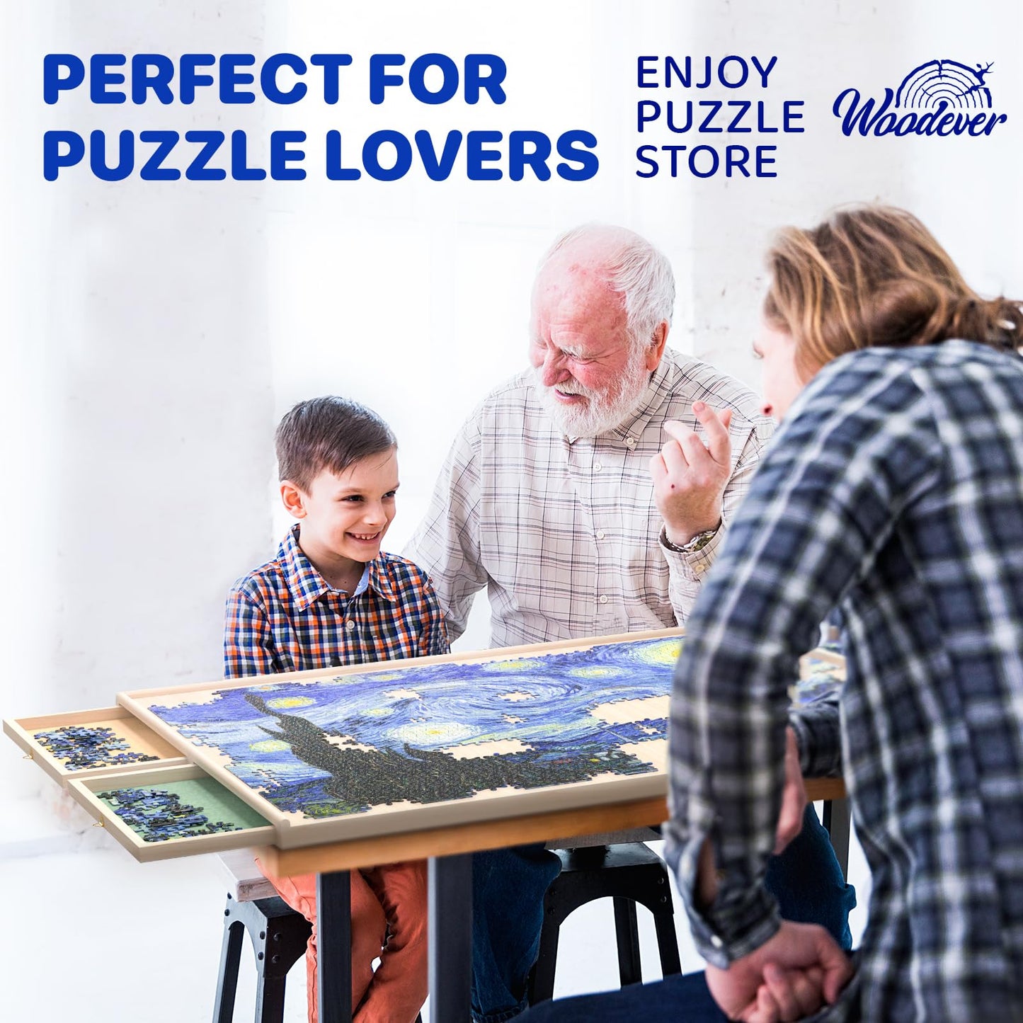 Rotatable 360-Degree Wheels Puzzle Board With Drawers And Cover 1000 Pieces Lightweight Portable Wooden Puzzle Table For Adults