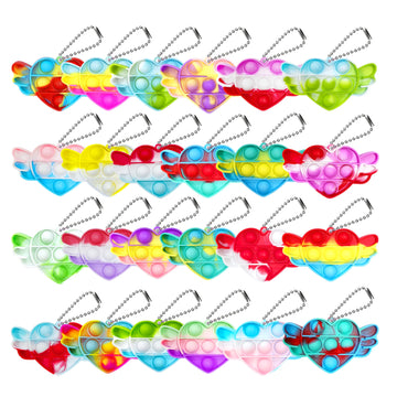 24 Pack Valentines Day Cards For Kids With Mini Heart Pop Fidget Toys For Boys Girls, Valentines Party Favors Classroom School E