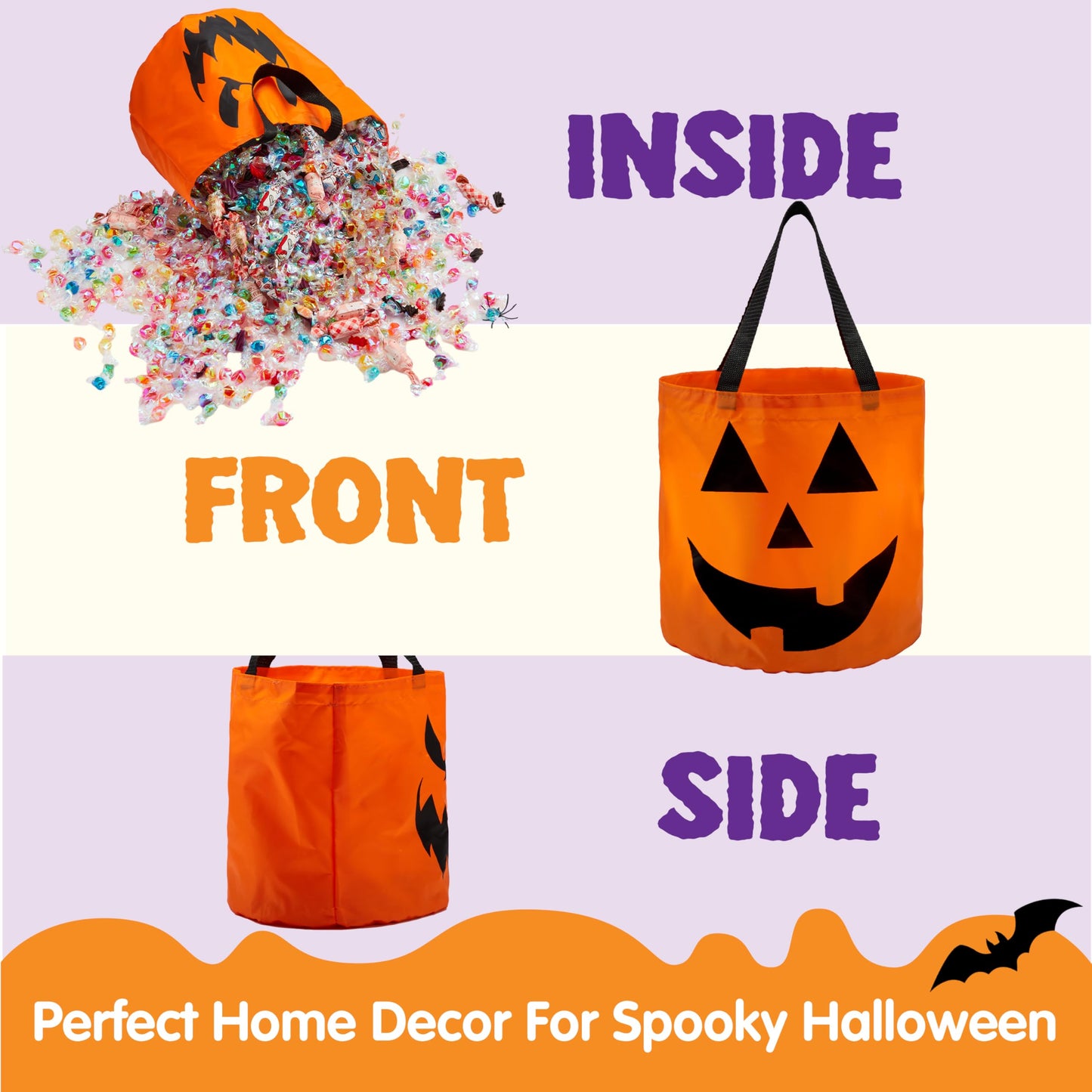 JOYIN 3 PCS Halloween Candy Pumpkin Buckets, 10.2 x 11.8 LED Light Trick or Treat Buckets, Orange Reusable Goody Treat Baskets f