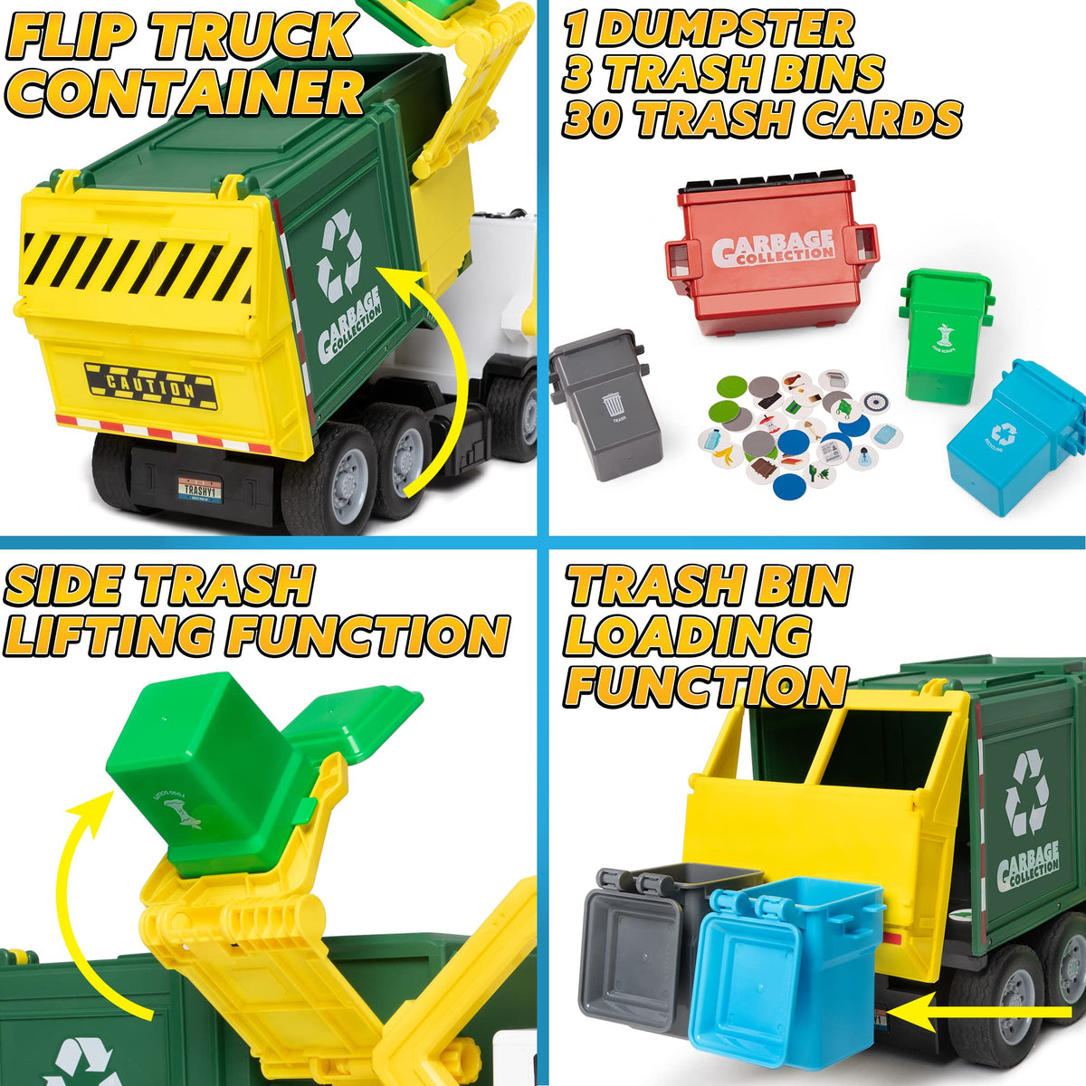 JOYIN Large Friction Powered Garbage Truck Toy Set, Multicolored, 16x8 ...