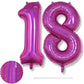 18Th Birthday Laser Hot Pink Balloons, Large Foil Number 18 Balloons For Women Anniversary Decor, 40 Inch Self Inflating Dark Pi