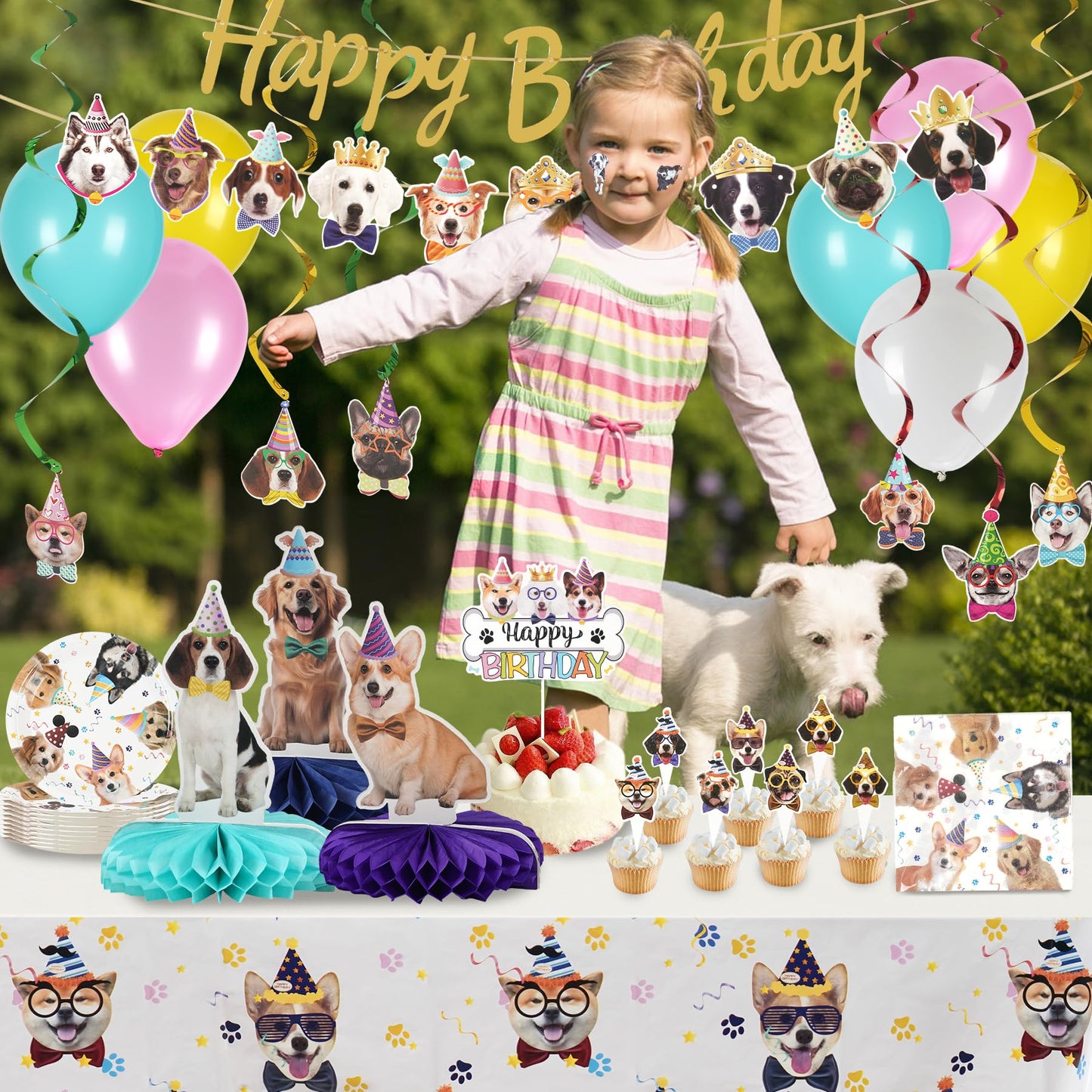 QILICJHZ 165Pcs Dog Birthday Decoration,Dog Party Decorations Serves 20,Puppy Birthday Decorations,Puppy Party Decorations with