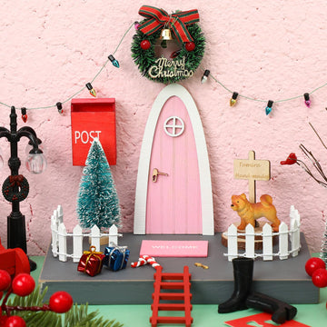 Hungdao 20 Pcs Christmas Elf Fairy Doors Decor Arched Door Fairy Doors Tooth Tiny Xmas Decor Wooden Tiny Miniature For Child (Pink)