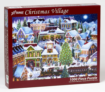 Vermont Christmas Company 1000 Piece Christmas Village Jigsaw Puzzle - Copper Material, Festive Holiday Design