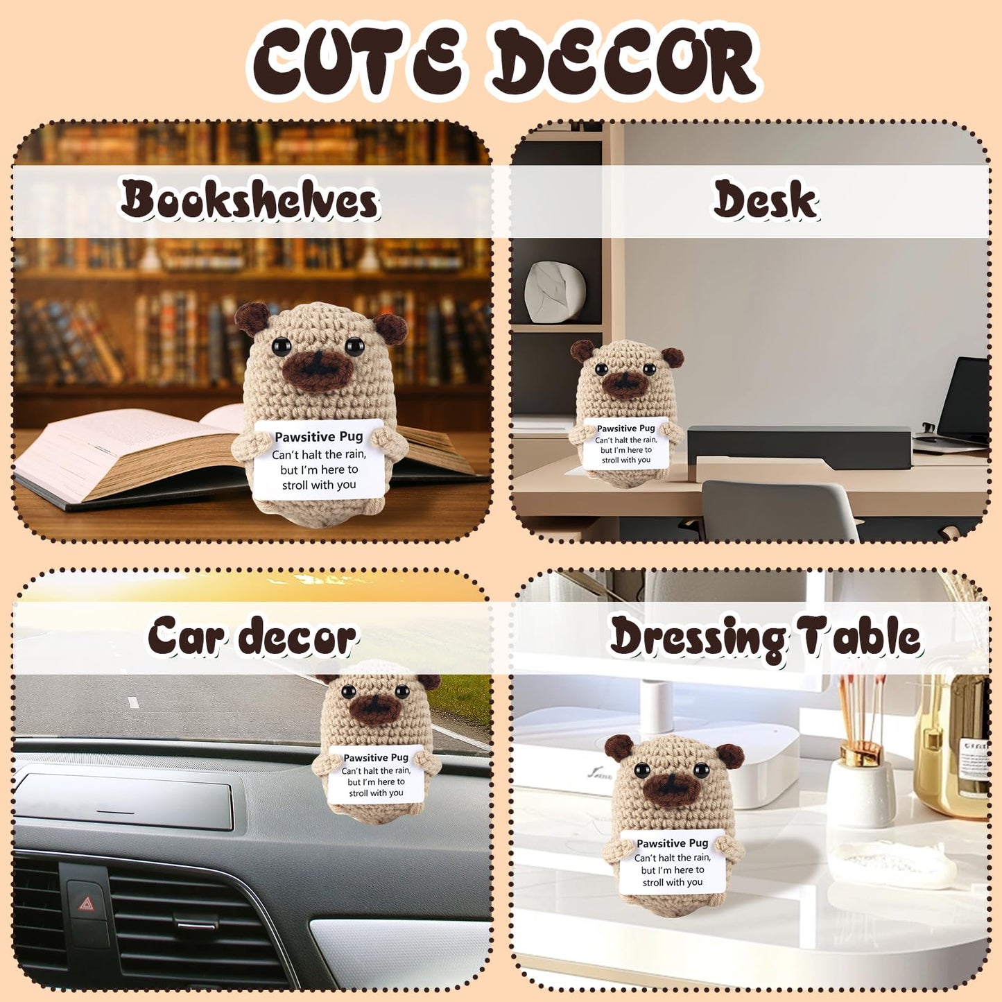Funny Gifts Women Positive Emotional Support Crochet Valentine Plush Nuggets Partner Cute Birthday Gift Mini Positive Pug Farewe