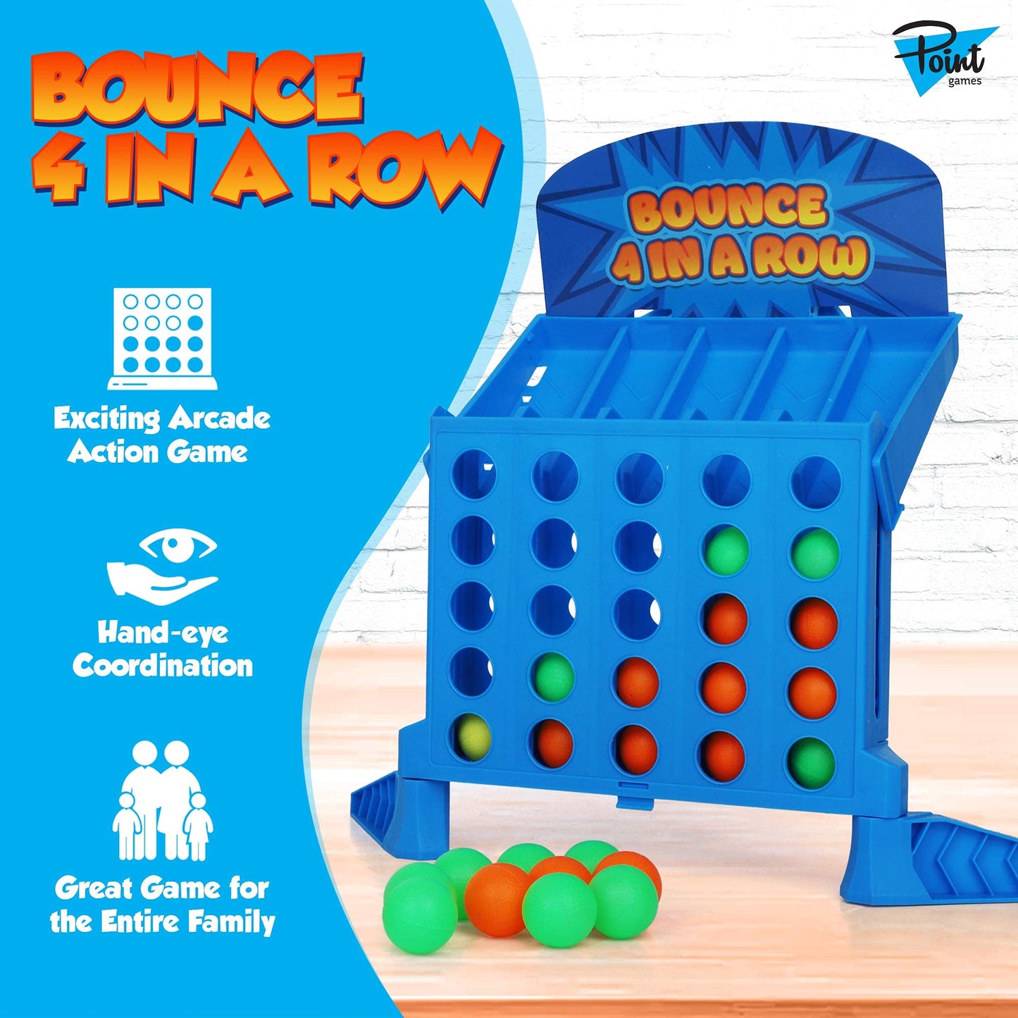 Point Games Bounce 4 In A Row - Travel Friendly Storage Case- Classic Board Games W Twist - Line Up 4 Classic Game - Strategical Thinking And Aim Practice - Portable Toys For Boys And Girls Ages 6+