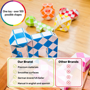 Cubidi® Magic Snake Cube | Fidget Snake Toy For Kids | Travel Toys For Kids Ages 4-8 | Great Gift For Boys And Girls Birthday, Christmas, Stocking Stuffers - 48 Blocks | 0.9 Inch X 0.7 Inch | Yellow