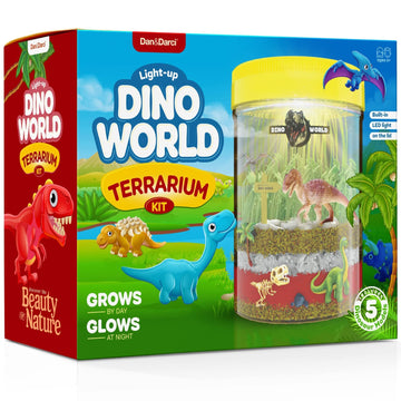 Dino World Terrarium Kit For Kids - Led Light In Lid Dinosaur Easter Toys For Boys &, Girls Age 3, 4, 5, 6, 7, 8+ Year Old Boy G