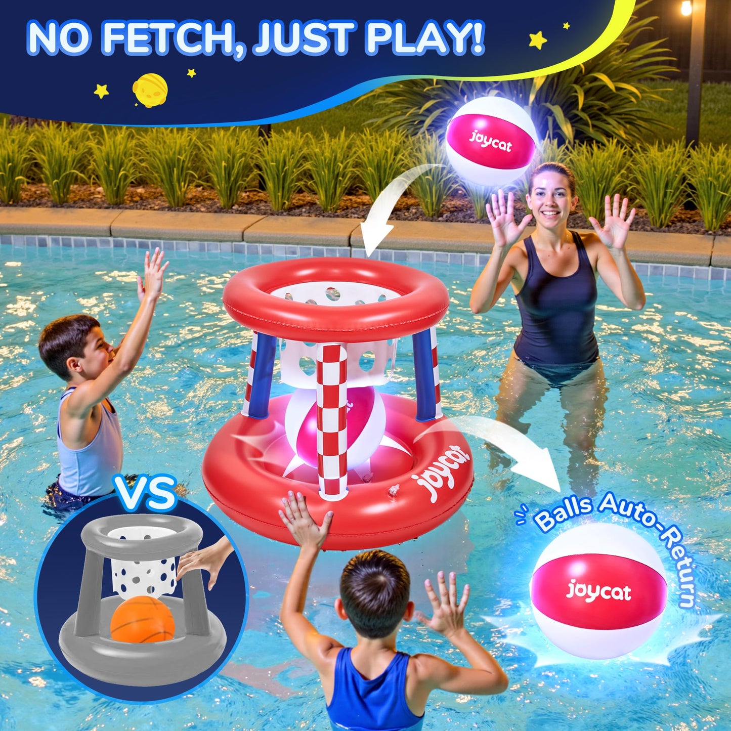 JoyCat LED Inflatable Pool Floats Set,125 Inch Volleyball Net & Basketball Hoop,Floating Swimming Pool Games Beach Toys for Kids