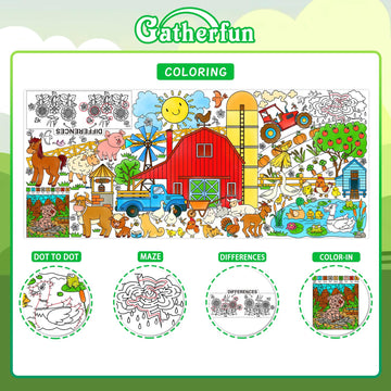 Gatherfun Farm Animal Party Giant Coloring Poster - 31.5X 72 Inches - Versatile Classroom Wall D  Cor & Birthday Activity - Farm