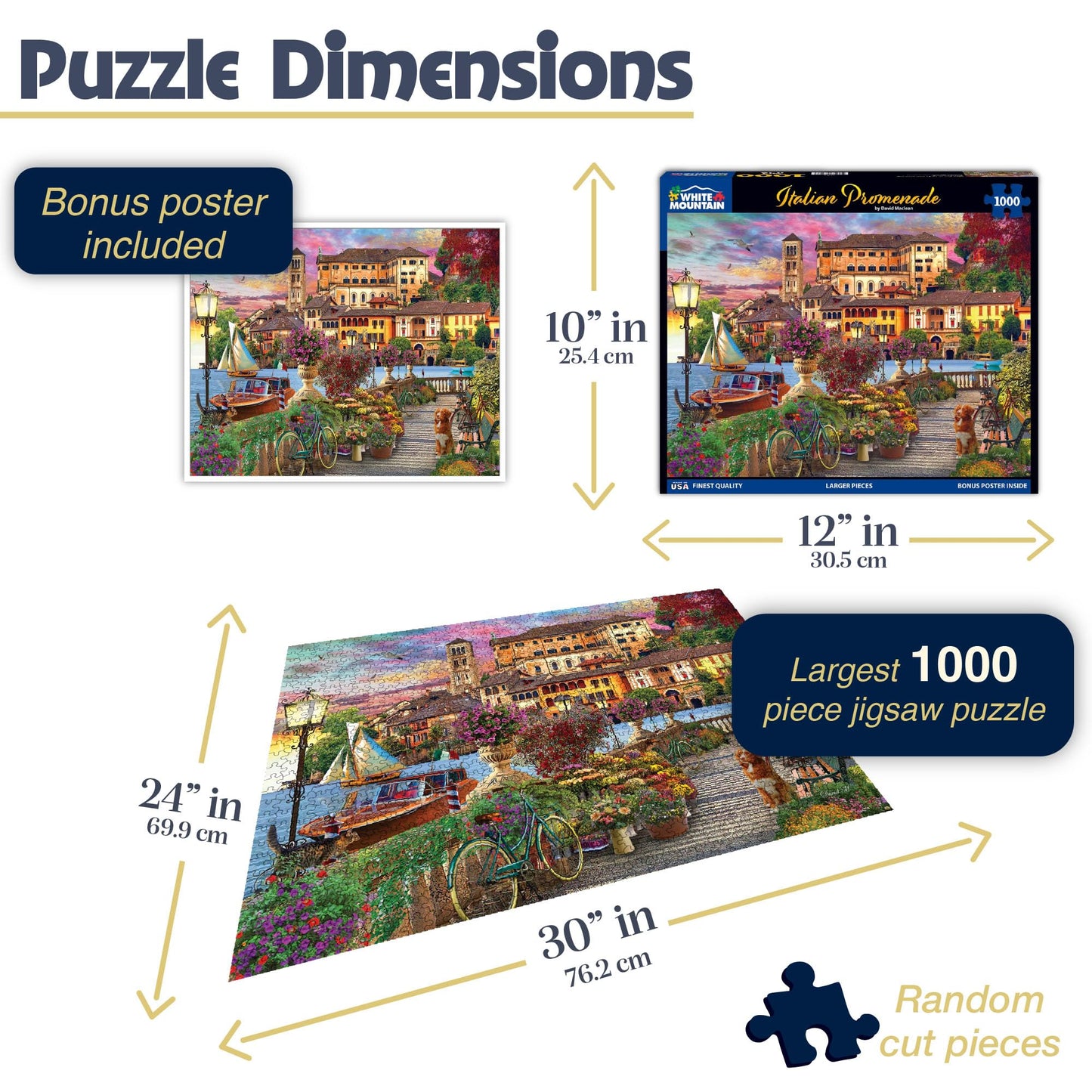 White Mountain 1000 Piece Jigsaw Puzzle - Italian Promenade, Engineered Wood, Model 1781pz