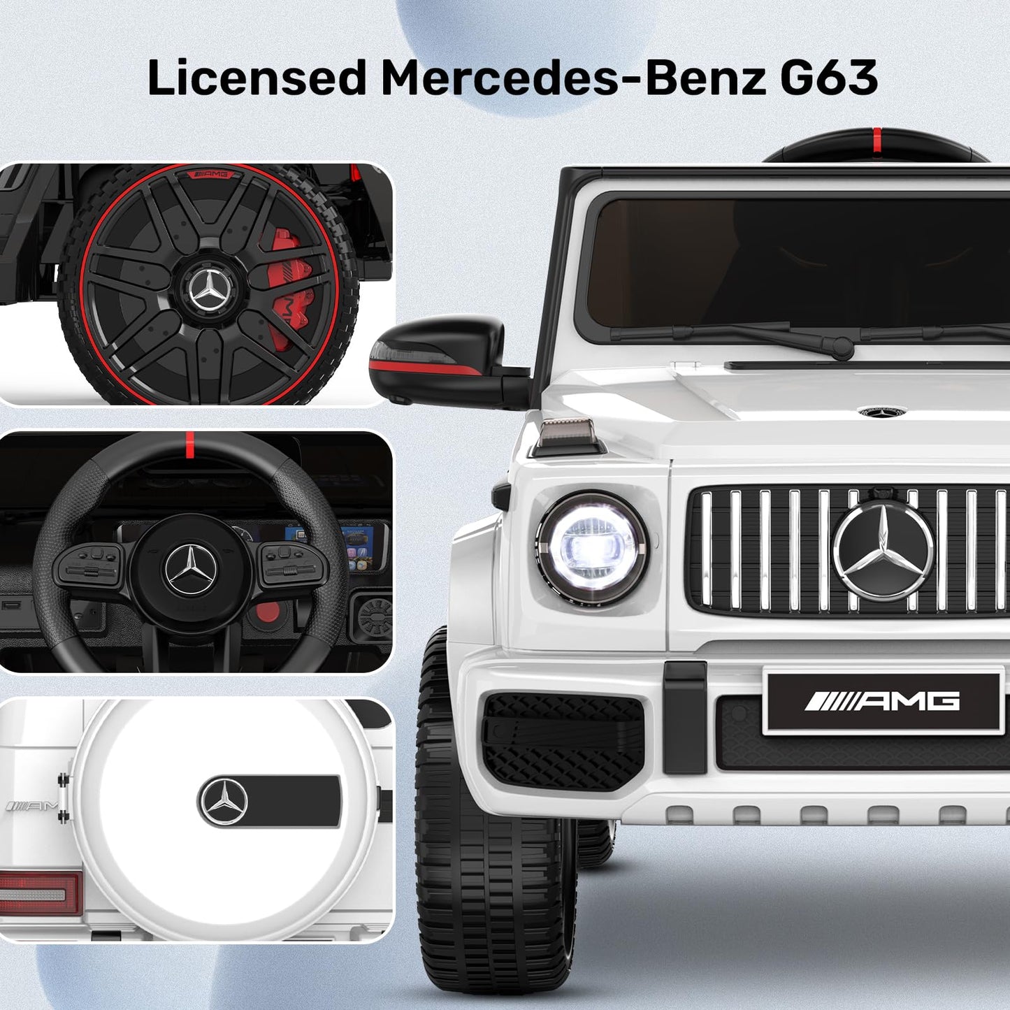 Anpabo Licensed Mercedes-Benz G63 Car For Kids, 12V Ride On Car W/Parent Remote Control, Led Headlights, Music Player & Horn, Soft Start, Low Battery Prompt, Kids Electric Vehicle, White
