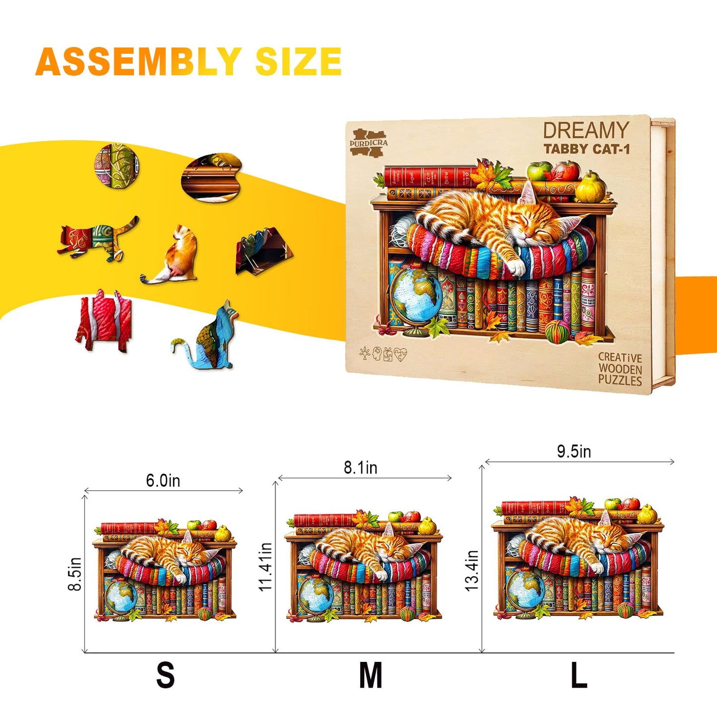 Wooden Puzzles for mature-themeds - Challenging Dreamy Tabby Cat mature-themed Puzzle  Unique Animal Shaped Wooden Jigsaw Puzzles for mature-themeds  Creative Gifts Family Games 11.4 * 8.1 in 180pcs