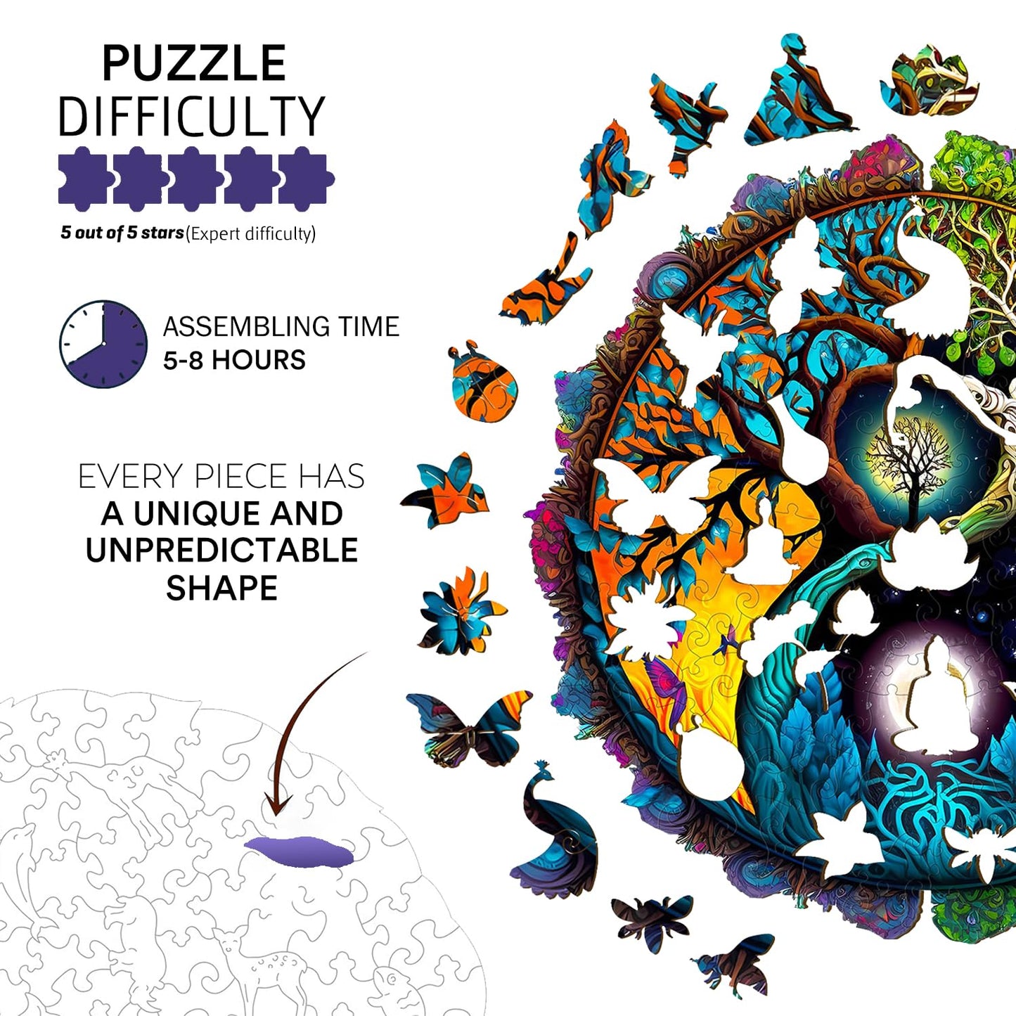 Jigfoxy Wooden Puzzles for Adults, Tree of Life Wooden Jigsaw Puzzles, Unique Zen Shape Puzzles, Christmas Thanksgiving Gifts fo