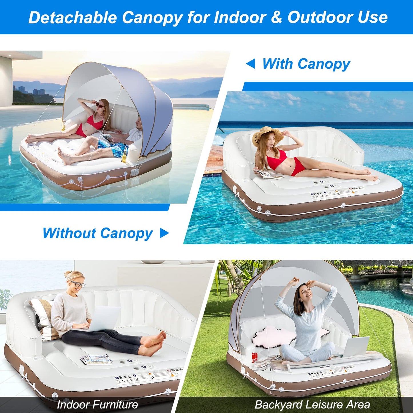S Afstar 2-3 Person Inflatable Pool Float, 71   X71    Giant Inflatable Island Bed With Upf50 Retractable Canopy & Built-In Cup