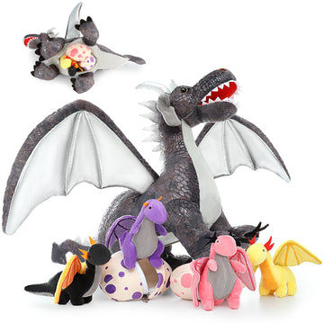 Muiteiur Large Dragon Stuffed Animal Set,21.6 Inch Mommy Dragon With 4 Baby Dragon Plush 2 Eggs,Soft Dragon Plush Toy Gift For Kids Boys Girls