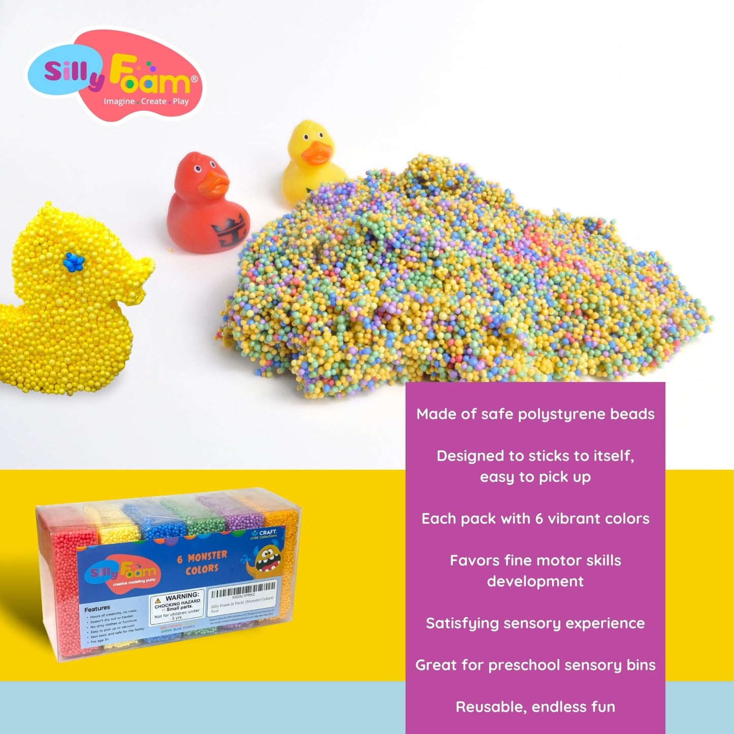 Silly Foam, Creative Modeling Foam Beads, 2-Pack Primary Colors, Perfect For Preschool And Kids, Arts, Crafts, Sensory Play, Non