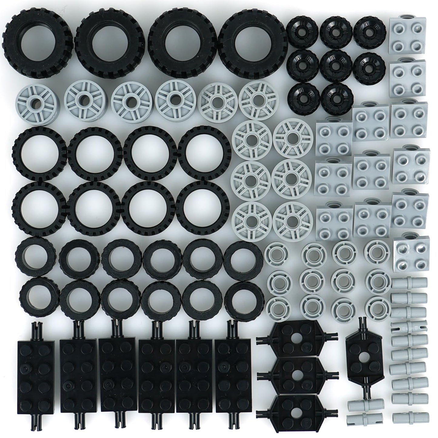 Wheels and Axles Building Blocks Set, Vehicle Truck Tires Compatible with Classic Bricks Car Parts