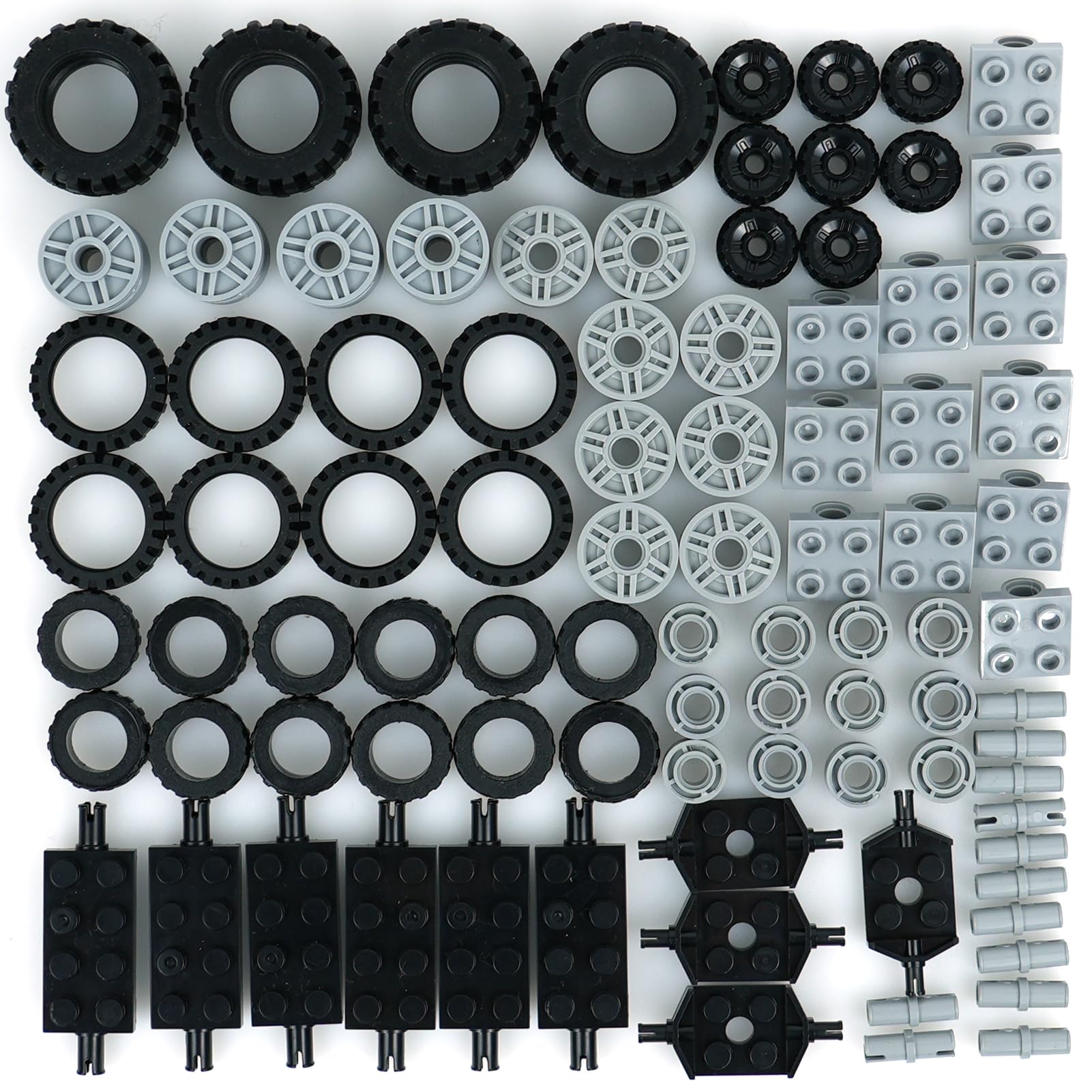Wheels and Axles Building Blocks Set, Vehicle Truck Tires Compatible with Classic Bricks Car Parts