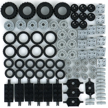 Wheels and Axles Building Blocks Set, Vehicle Truck Tires Compatible with Classic Bricks Car Parts