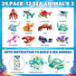 Asoulin Valentines Day Gifts For Kids, 24 Pack Sea Animal Building Block Set With Valentines Day Cards For Kids Classroom School