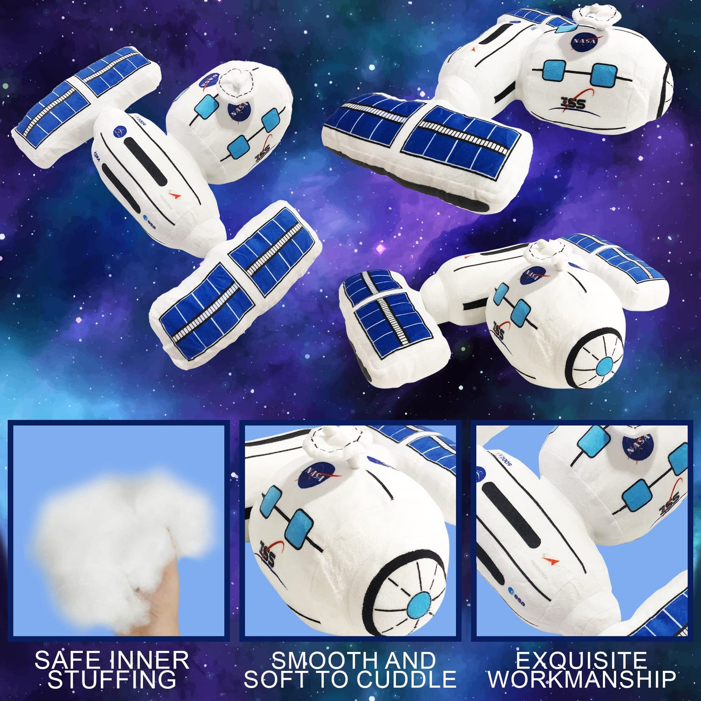 Artcreativity Plush Toy Space Station, Soft Stuffed Outer Space Toy, Spaceship Toy For Creating Space Theme Birthday Decorations, Space Nursery Decor, And Outer Space Room Decor, Classic Toys