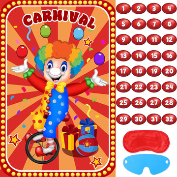 Circus Games Pin The Nose On The Clown Carnival Party Games For Kids Clown Party Supplies Circus Themed Birthday Party Decorations, Large Clown Games Poster With 32 Nose Stickers