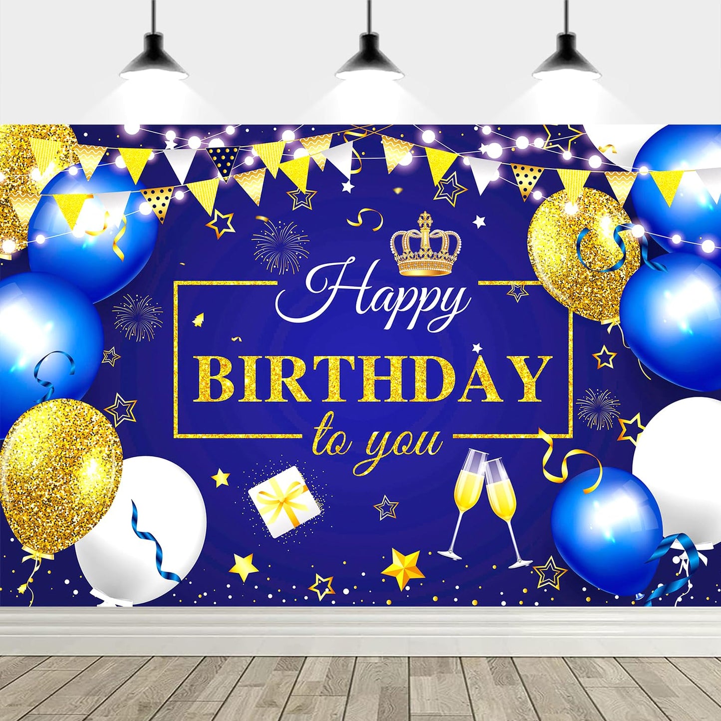 YinQin 180x120 cm Glitter Navy Blue Gold Happy Birthday Party Backdrops Cloth 71x47 inch Birthday Photography Backgrounds Royal 