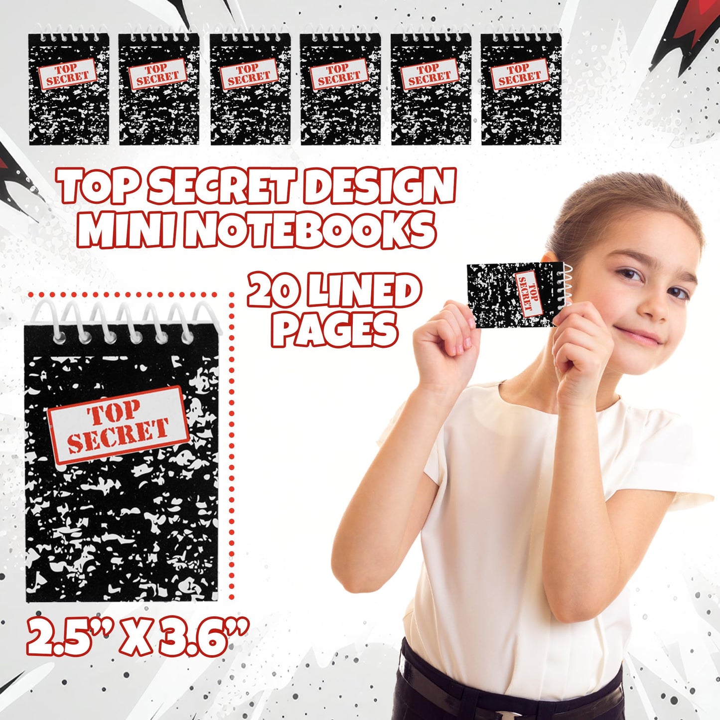 Bedwina Top Secret Mini Notebooks for Kids Party Favors - (Pack of 24) Spiral Small Notebook Pads for Murder Mystery Party Decor